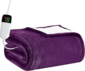 BOMOVA Heated Electric Blanket Twin - 62" x 84" Heating Blanket with 10 Heating Levels & 8 Hours Auto Off, Warm Flannel Blanket with Over-Heat Protection, for Women, ETL & FCC Certified
