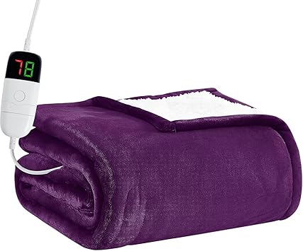 BOMOVA Heated Electric Blanket Twin - 62" x 84" Heating Blanket with 10 Heating Levels & 8 Hours Auto Off, Warm Flannel Blanket with Over-Heat Protection, for Women, ETL & FCC Certified