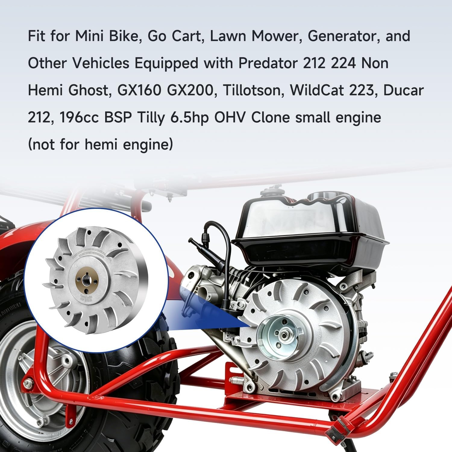 Aluminum Flywheel with Steel Hub 17K RPM Compatible with Predator 212 224 Non Hemi Ghost 196cc BSP Tilly GX160 GX200 Tillotson 212cc Engine Coleman CT200U BT200X KT196 Go Kart Mini Bike Parts