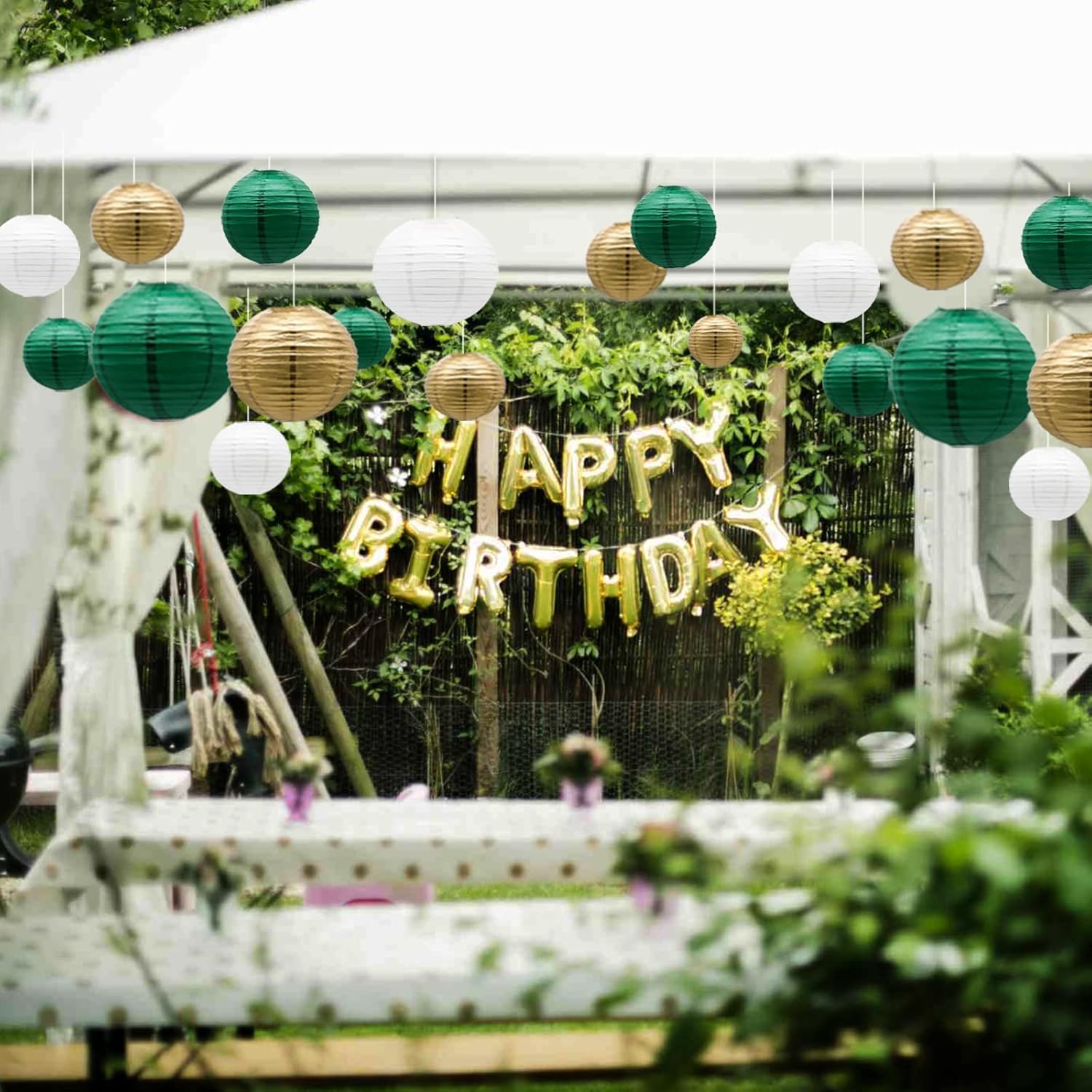 ADLKGG Green Gold Paper Lanterns Party Decorations, Round Hanging Lantern for St. Patrick's Day, Graduation, Wedding, Tropical Jungle Theme Birthday Party Football Theme Baby Shower Decorations - Image 5