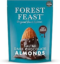FOREST FEAST Salted Dark Chocolate Almonds 1kg Sharing Bag | Dark Chocolate Coated Salted Almonds - Gluten Free High Protein Vegan Snack