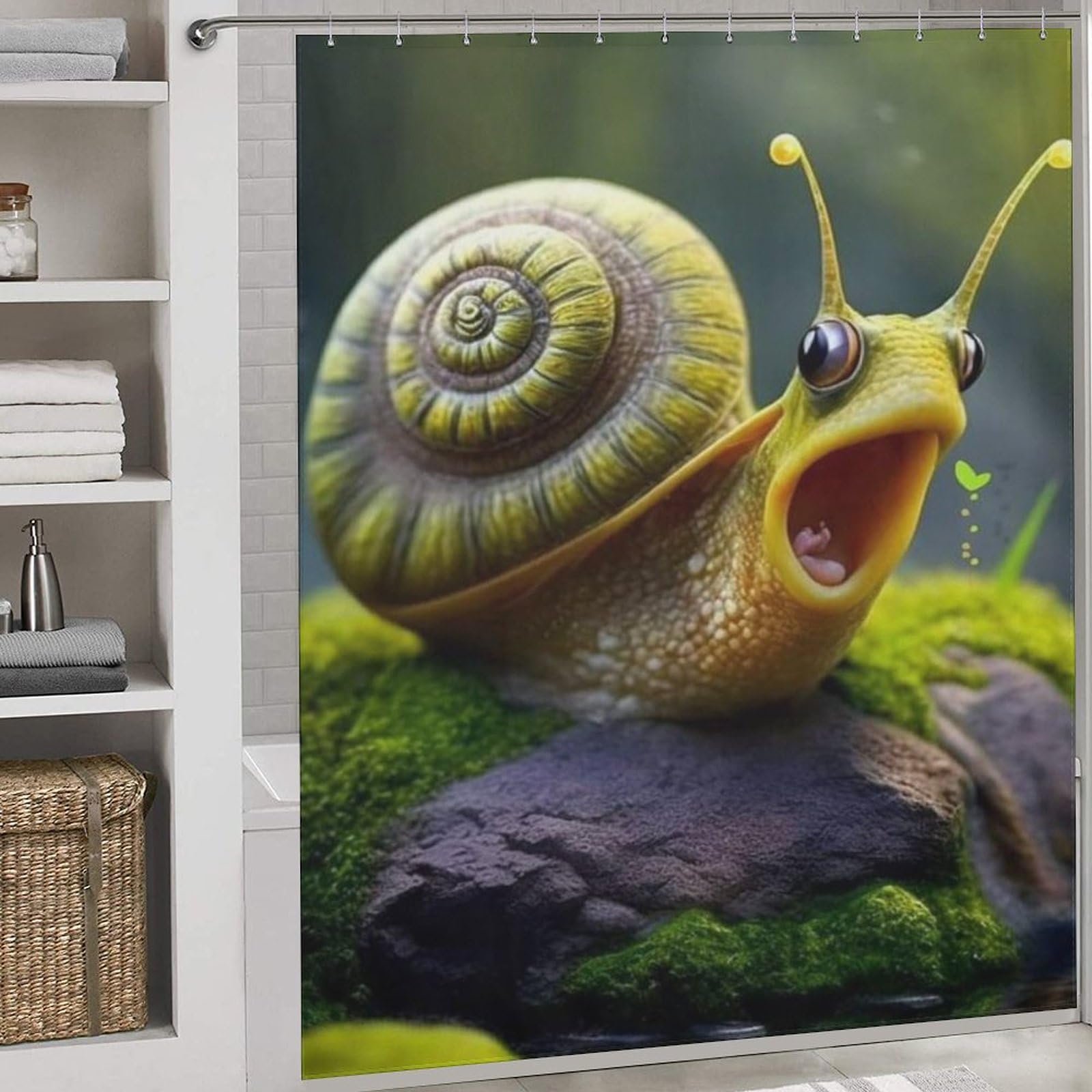Rideau de douche escargots anti-moisissure facile à nettoyer en tissu