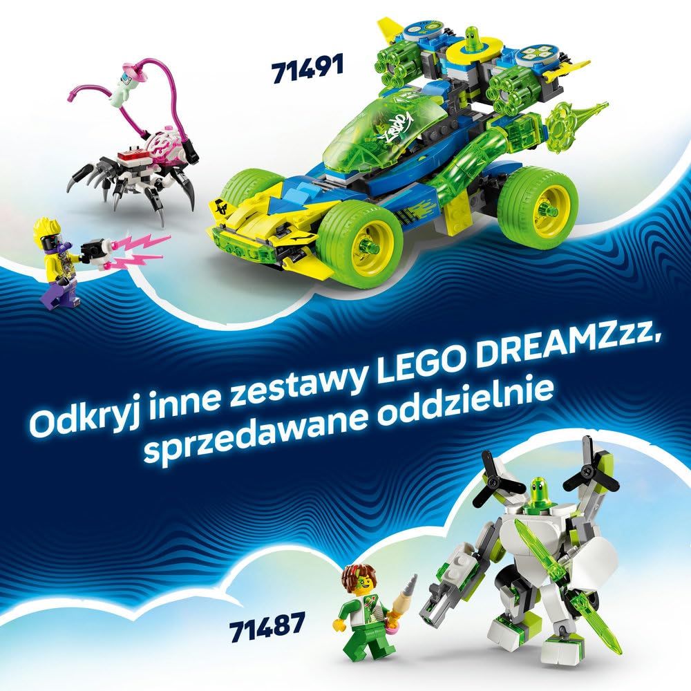 LEGO DREAMZzz Samochód Wyścigowy Mateo i Z-Bloba, Konstrukcyjna Zabawka dla Dziecka do Zbudowania 2 w 1, Minifigurki Mateo i D-Shocka, Kreatywny Prezent dla 8-latka, Chłopca i Dziewczynki, 71491