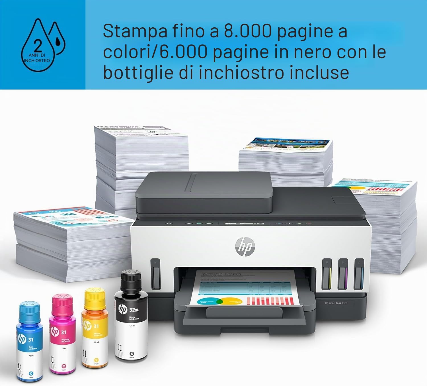 Smart Tank Stampante multifunzione 7305, Stampa, scansione, copia, AAD e Wi-Fi, AAD 35 fogli Scansione PDF Stampa a d