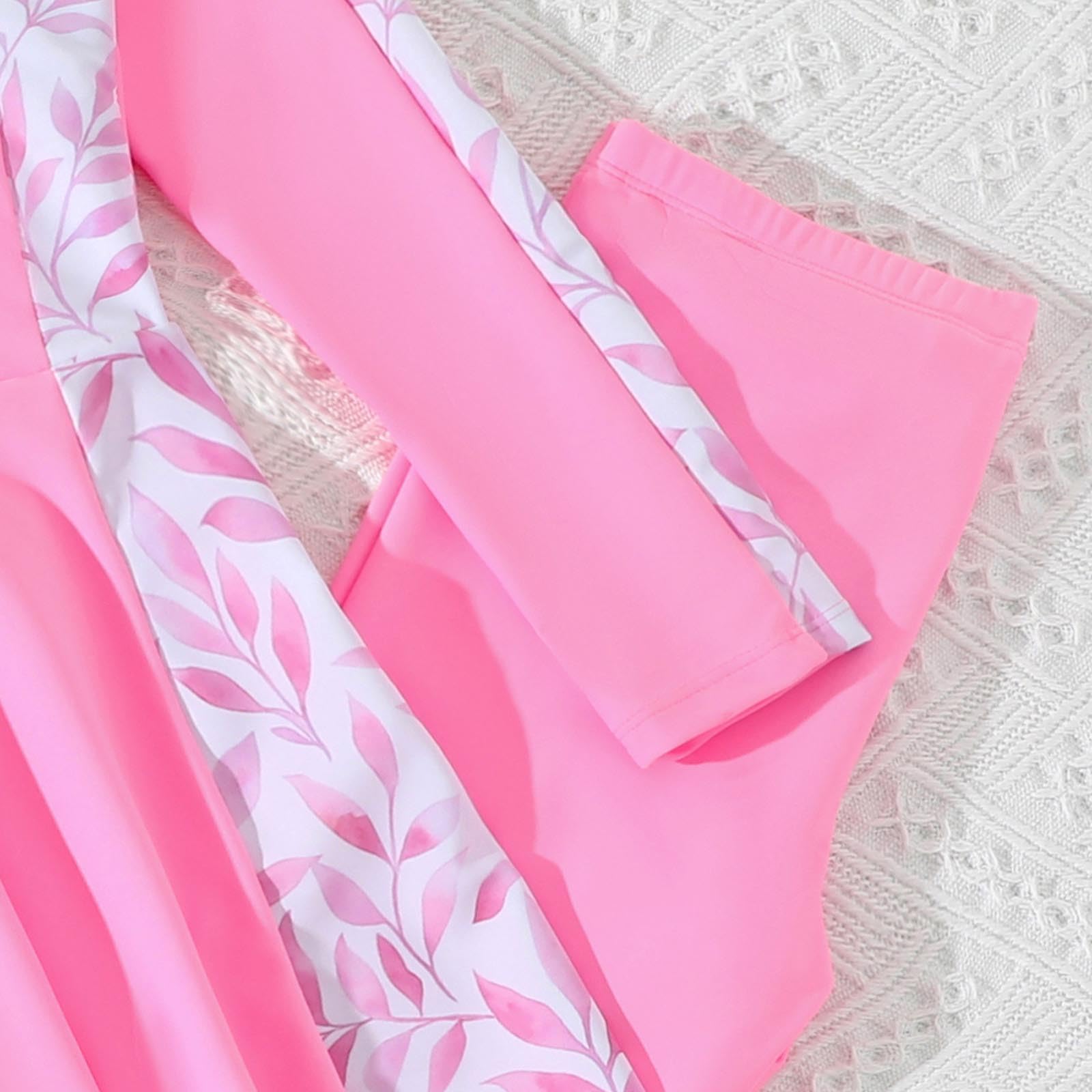 Maillot de bain 2 pièces pour fille avec protection solaire UPF 50+ - Avec motif floral et fermeture éclair à l'avant