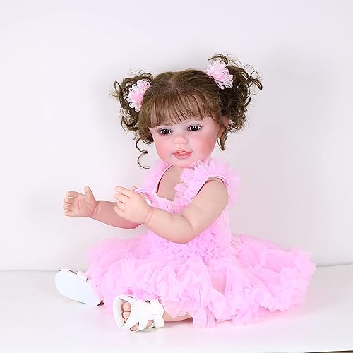 Miniatura 8 de Muñeca Reborn para niña pequeña, 22 pulgadas, Happy Dance con piel pintada en 3D, venas visibles y vinilo completo suave con pelo enraizado con