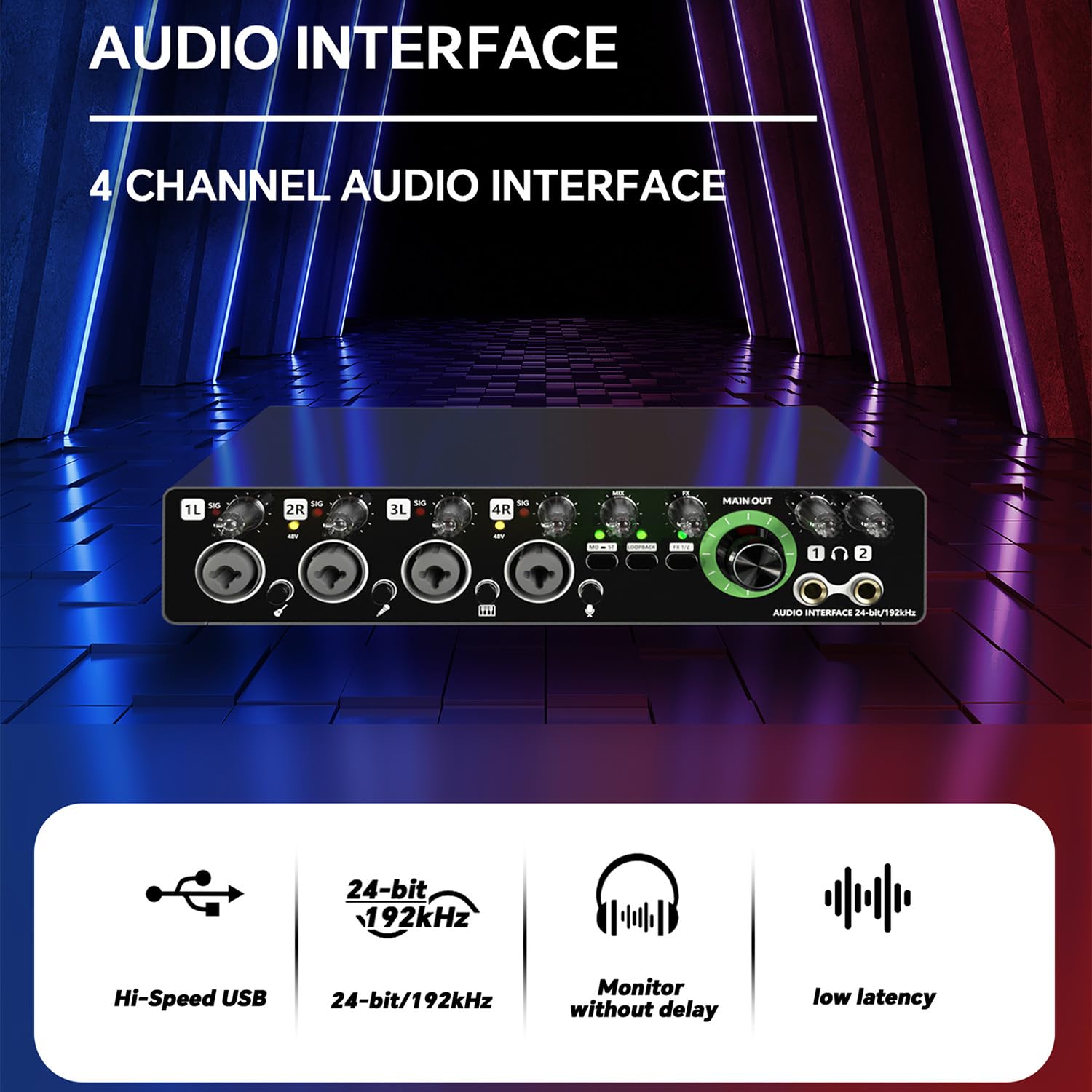 Convertitore AD della scheda audio dell'interfaccia audio con monitoraggio della registrazione dal vivo della chitarra elettrica(Noir)