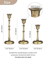 Vista 2 de NUPTIO Cast Iron Candlestick Holders: Antique Brass Taper Candle Holders with Unique Drip Wax Aesthetics - Set of 3 Gold Candle Sticks Holder