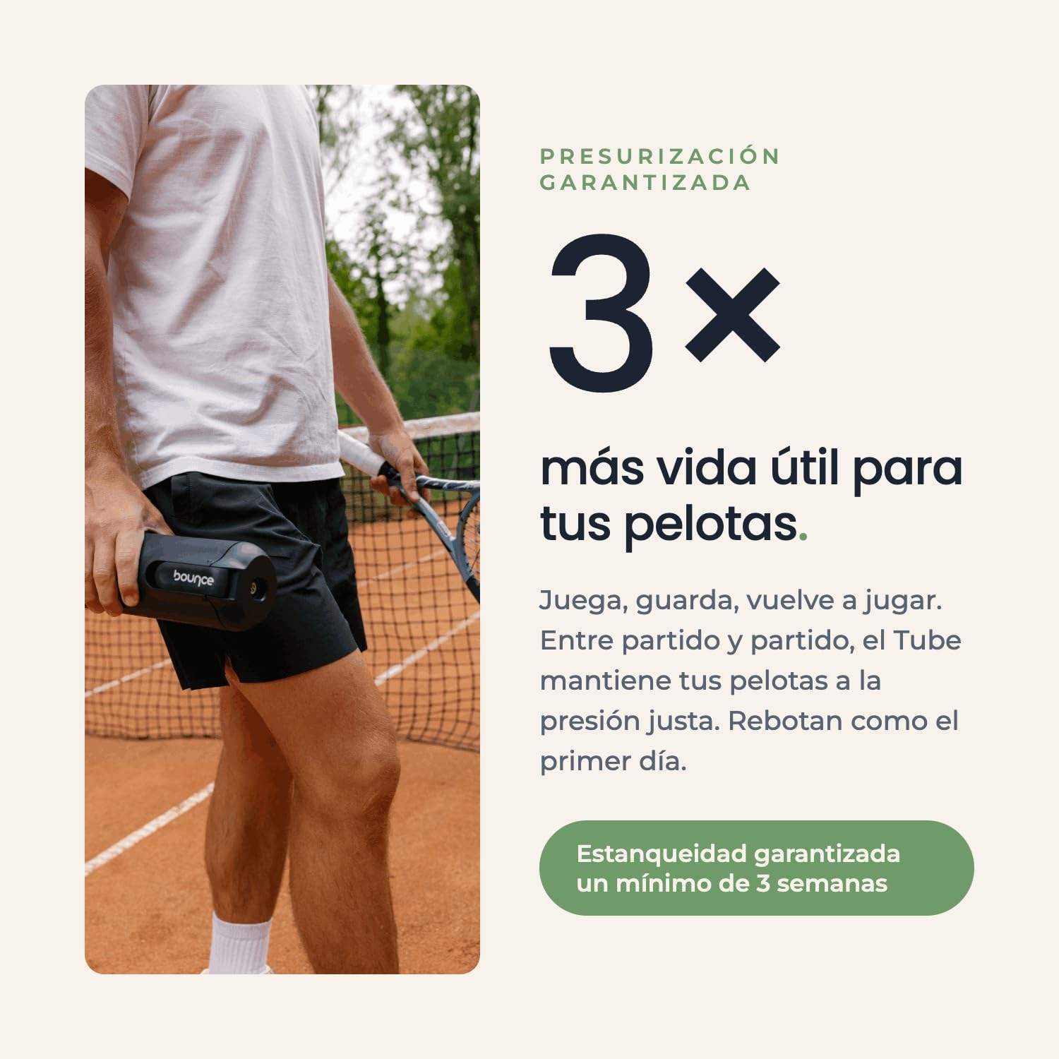 Bounce Tube FilterTech - Presurizador de Pelotas de Tenis | Vida Útil x3 – Estanqueidad Reforzada 3 Semanas – Bomba Integrada Patentada – Made in France