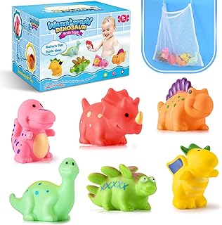 Toys for 1+ Year Old, Decked Baby Bath Toys for 1+ Year Old Dinosaur Toys 1 2 3 Year Old Boy Gifts Toddler Bath Toys Water Spray Bath Toy 1 2 3 Year Old Girl Gifts with Bath Toy Storage 6 PCS