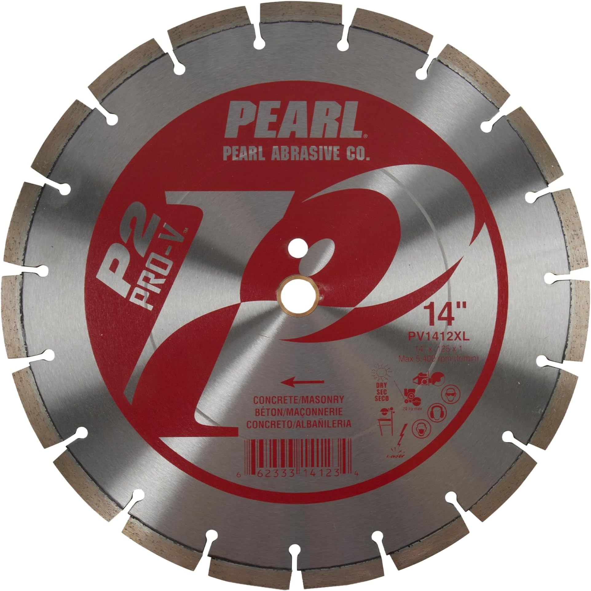 Pearl Abrasive 14-Inch Concrete & Masonry Segmented Blade - .125 X 1 Inch Arbor, Dry Cutting Diamond Blade