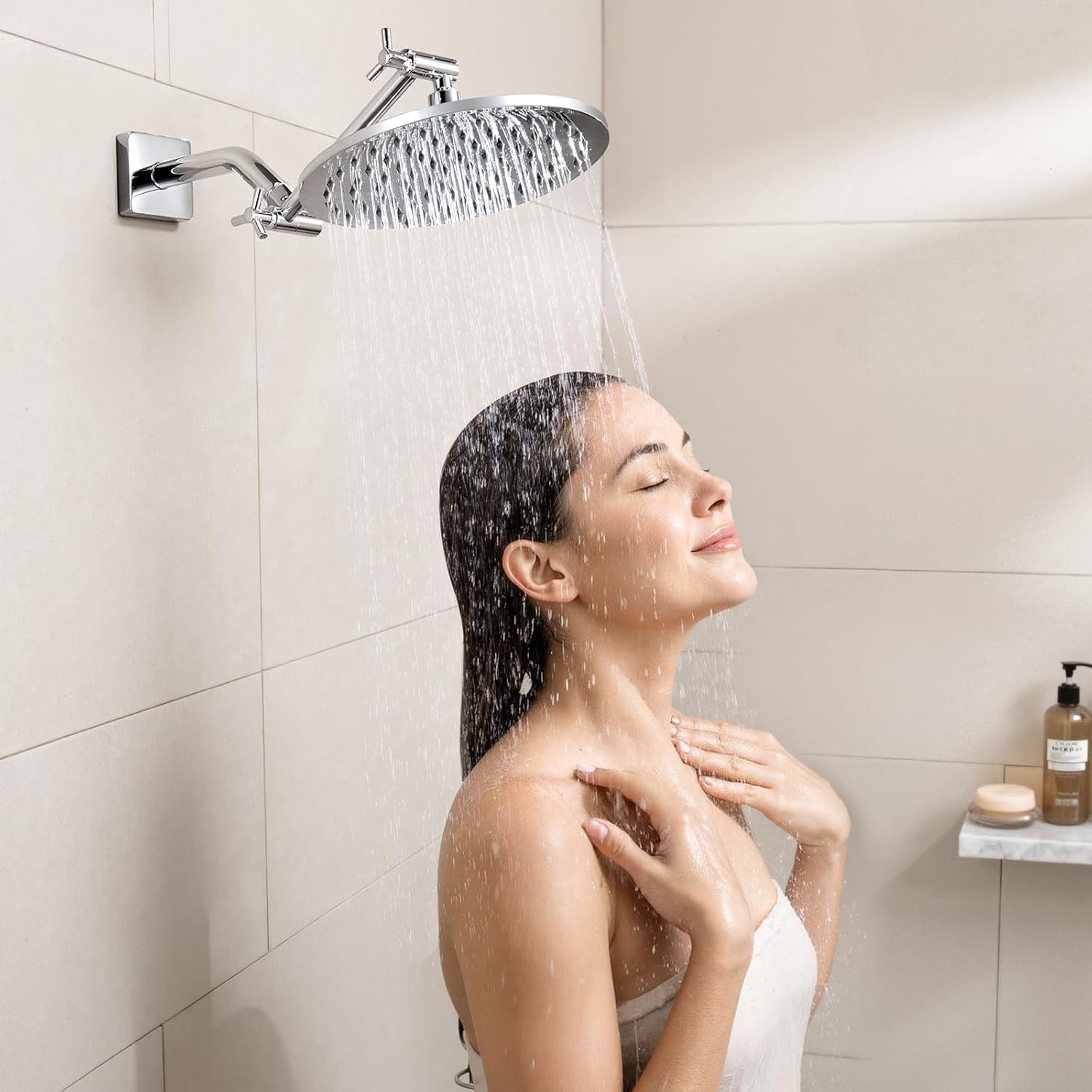 Brass 5 Inch Shower Head Extension Arm for Rain and Handheld Shower Head, Height & Angle Adjustable, Compatible with G1/2 Universal Connector