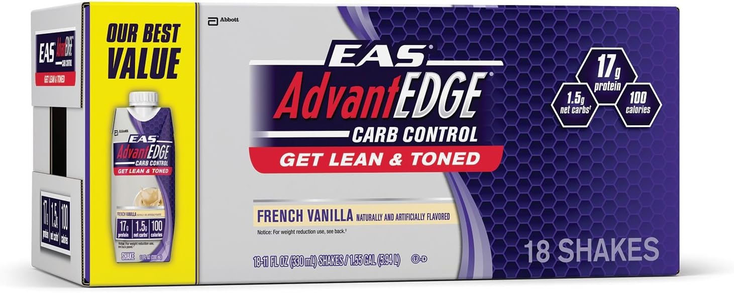 EAS AdvantEdge Carb Control Ready-to-Drink Shake, French Vanilla (18 Shakes)