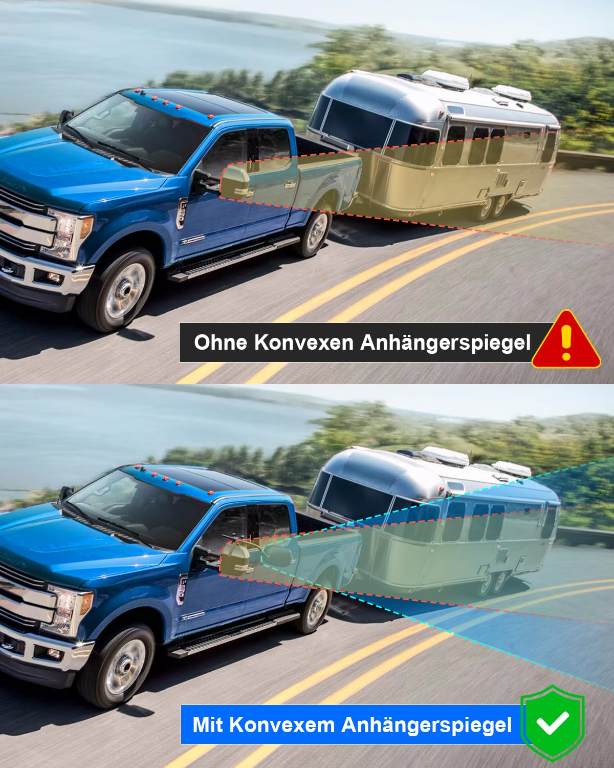 SUPAREE Wohnwagen Spiegel Auto Zusatzspiegel Wohnmobil Außen Aussenspiegel Wohnwagen Universal Konvexspiegel mit Regenschutz Sonnenblende für Alle Gängigen Fahrzeugtypen (2 Stück)