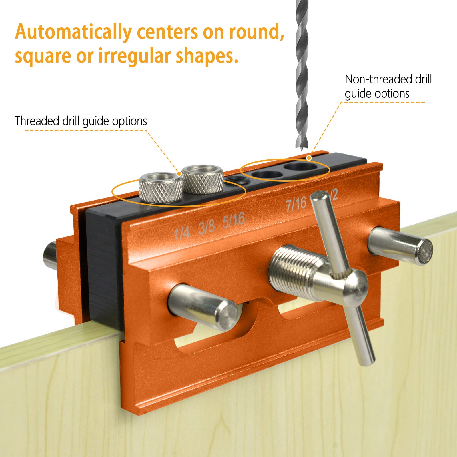 Self Centering Dowel Jig Kit, Doweling Jig Drill Guide Pocket Hole Jig for Straight Holes Woodworking DIY, Golden