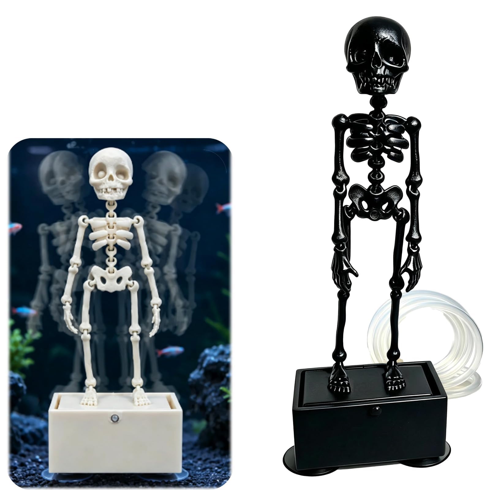 Dancing Skeleton Aquarium Bubbler, Halloween Fish Tank Ornament, Air-Driven Moving Skeleton Fish Tank Bubbler Decoration for Fresh & Saltwater Aquariums (Black)