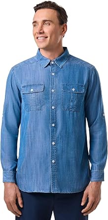 Mens Chambray Long Sleeve Shirt - UPF 50+ Sun Protection - Carson