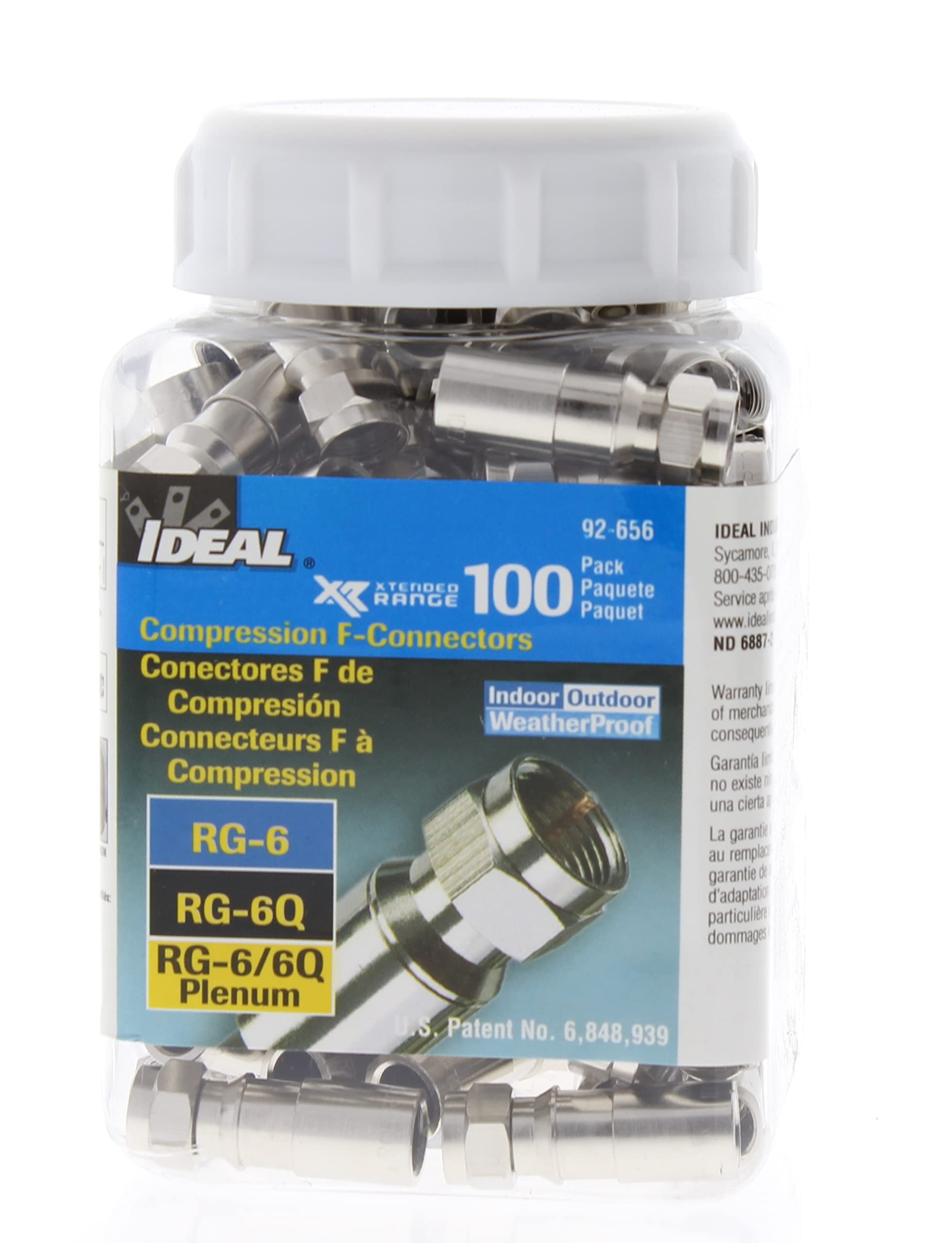 IDEAL Industries, Inc. 92-656 RTQ XR RG-6 F Conectores de compresión, Macho F para Aplicaciones de Cable y satélite