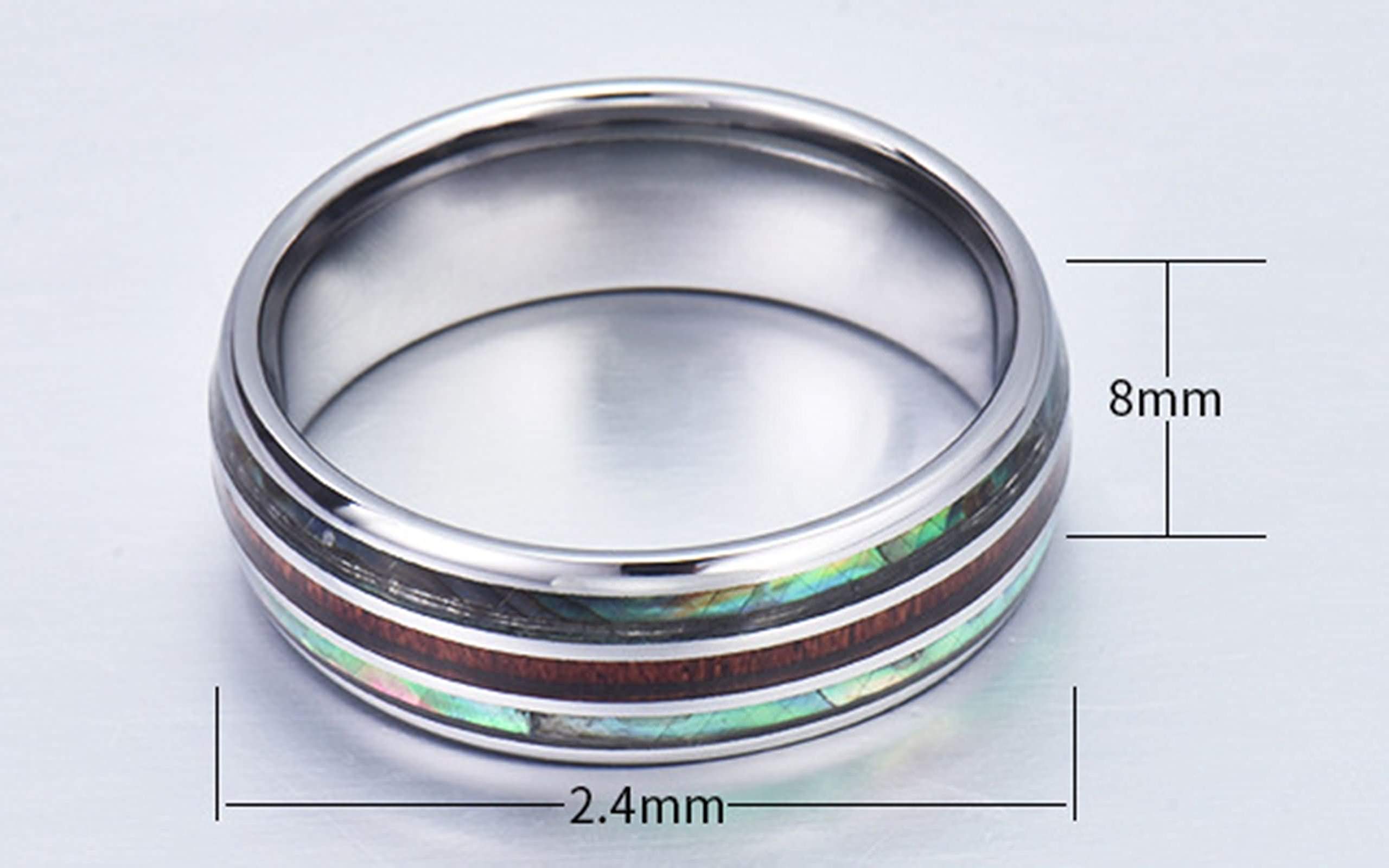 Anello Tungsteno Uomo Fede Nuziale Anello di Fidanzamento Intarsio di Legno e Abalone Anelli Uomo Personalizzabili 8MM Anelli Tungsteno Argento Misura 12-31