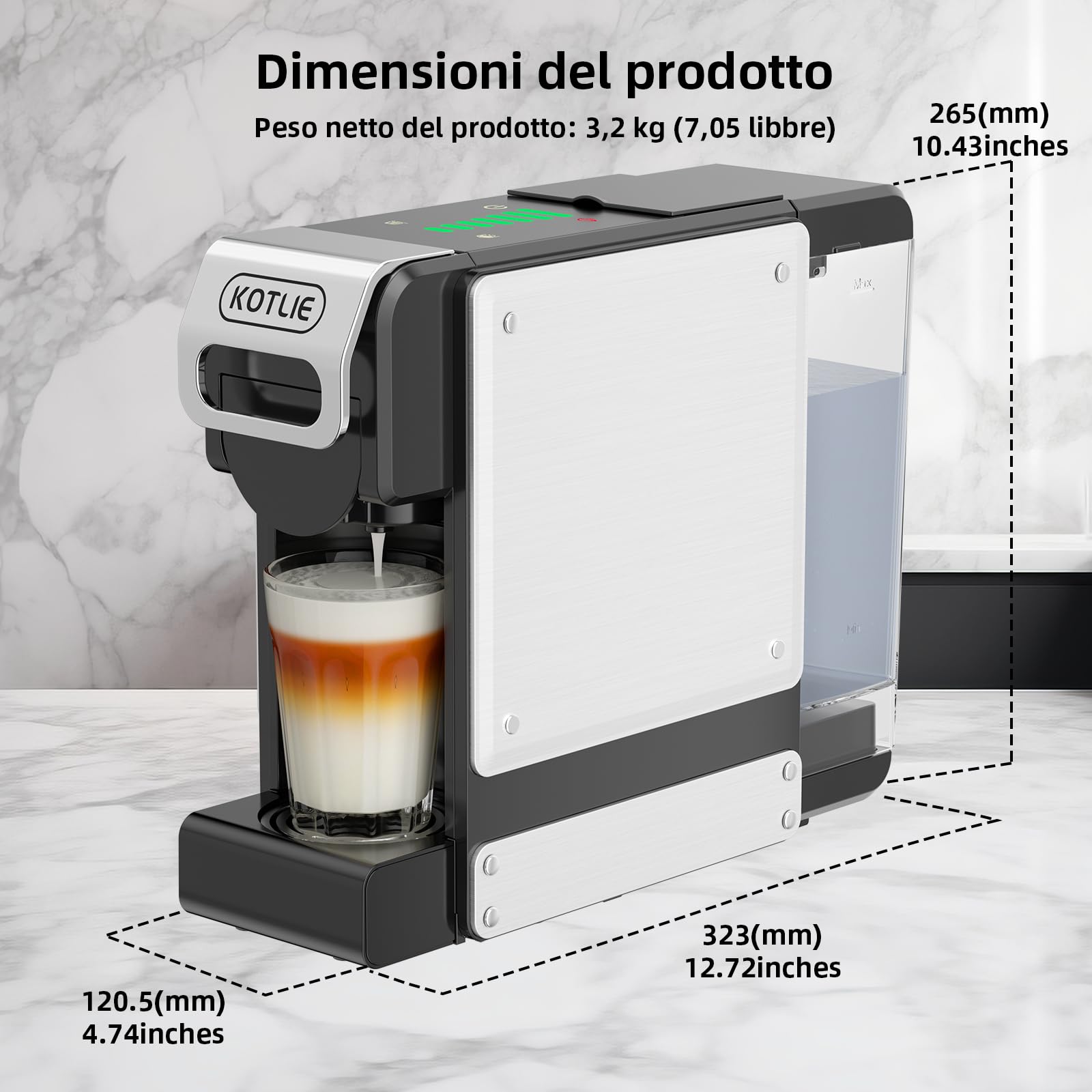 Macchina da caffè a capsule ST-550, Macchina da caffè 4 in 1,per Nespresso Original/per Dolce Gusto/per A Modo Mio e caffè macinato, con serbatoio dell'acqua da 1 litro | 4 in 1 per capsule e polveri NES Original/DG*/Mio*, 7 quantità di acqua, serbatoio d