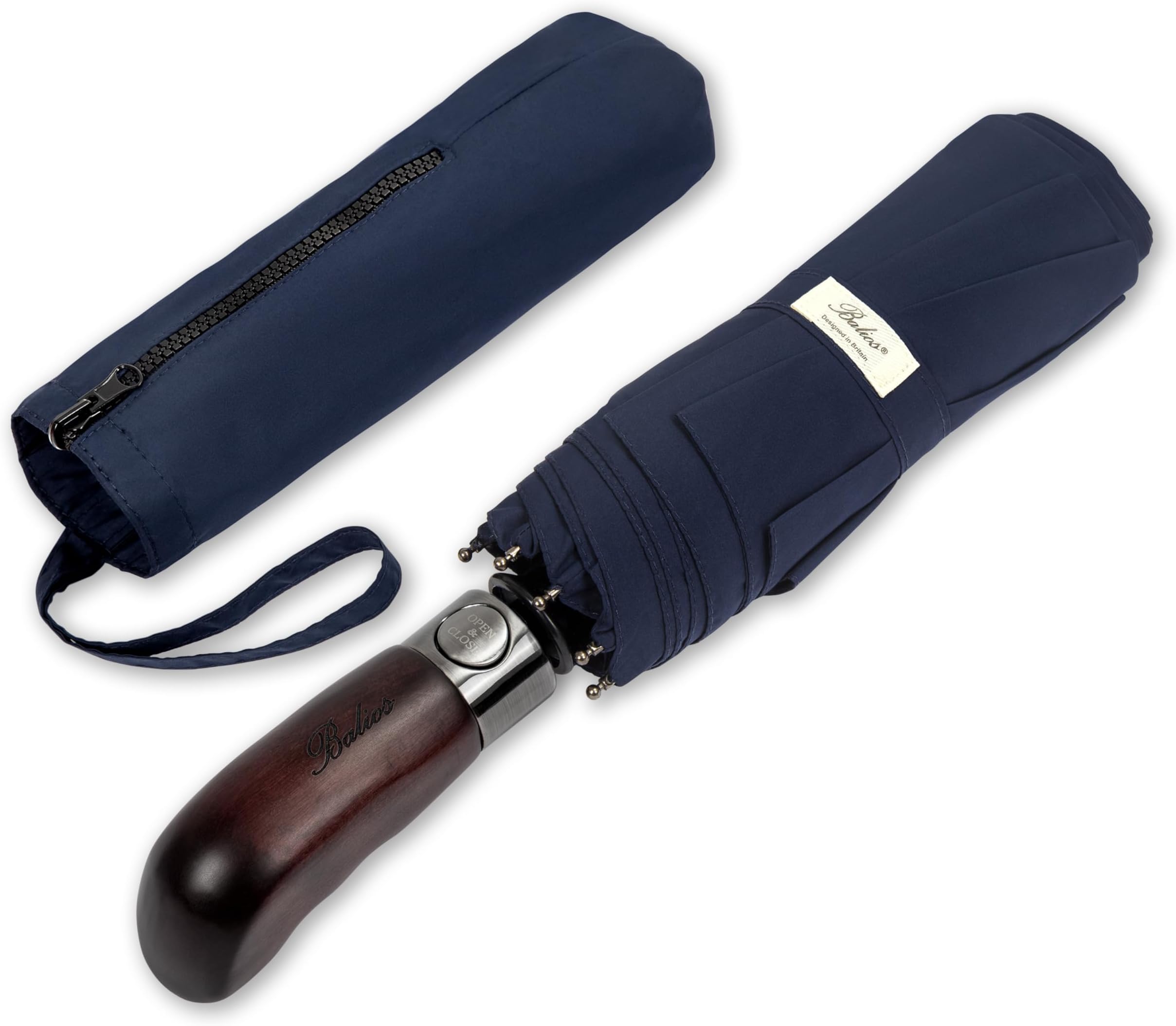 Folding Umbrella Real Wood Handle Auto Open Close Vented Canopy