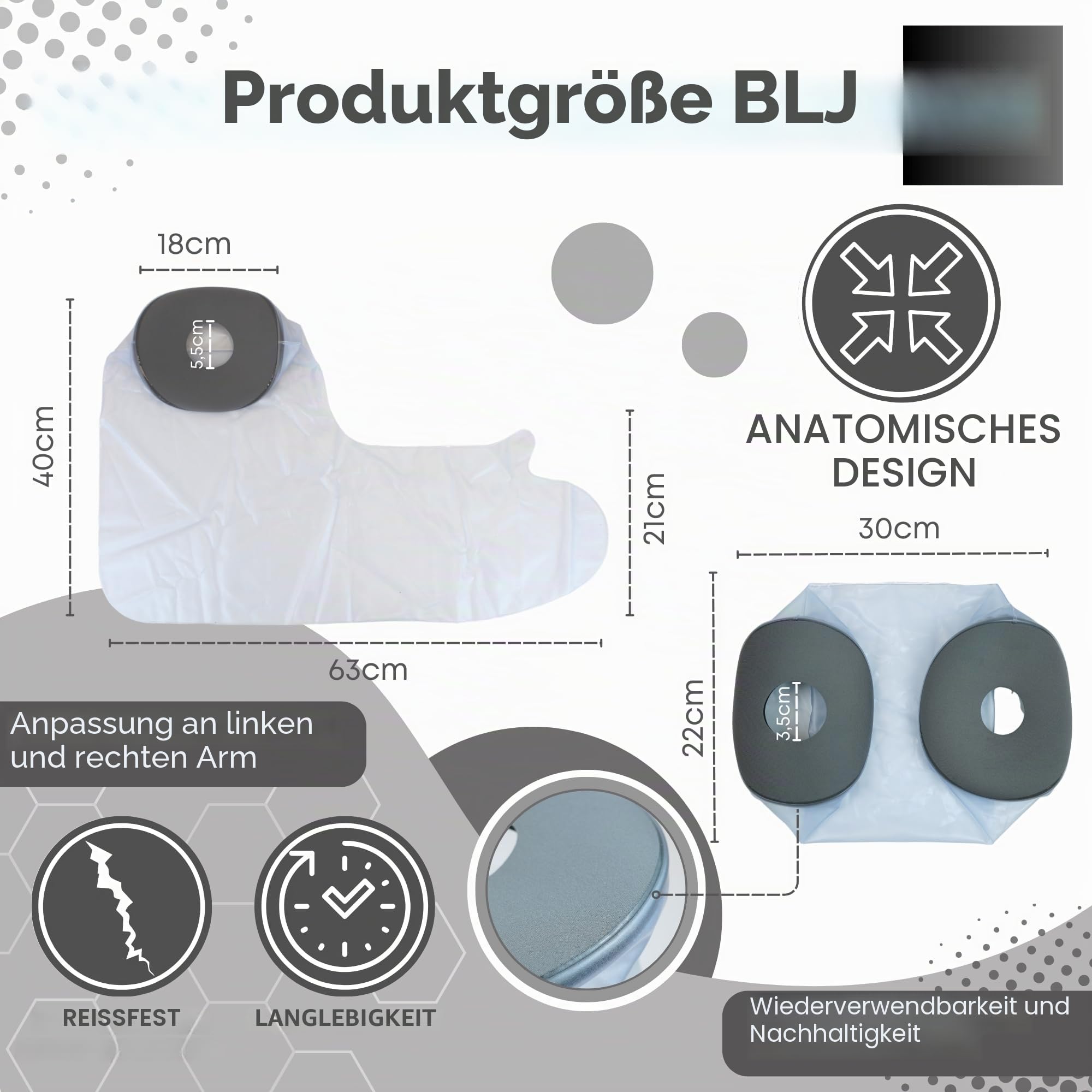 BLJ® Gipsschutz für Erwachsene, langer Arm, wasserdicht, aus Silikon, flexibel und wiederverwendbar für den täglichen Gebrauch, luftdichte Aufbewahrungstasche mit Reißverschluss.
