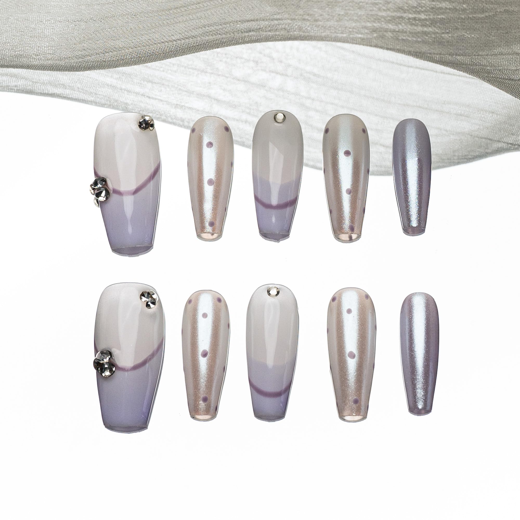Sun&Beam Nails Handmade Press-on Long Coffin Ballerina Red White Black Silver Glam Halloween Ombre Design Fashion False Nail Tips 10 Pcs Set (#189 M) — view 75