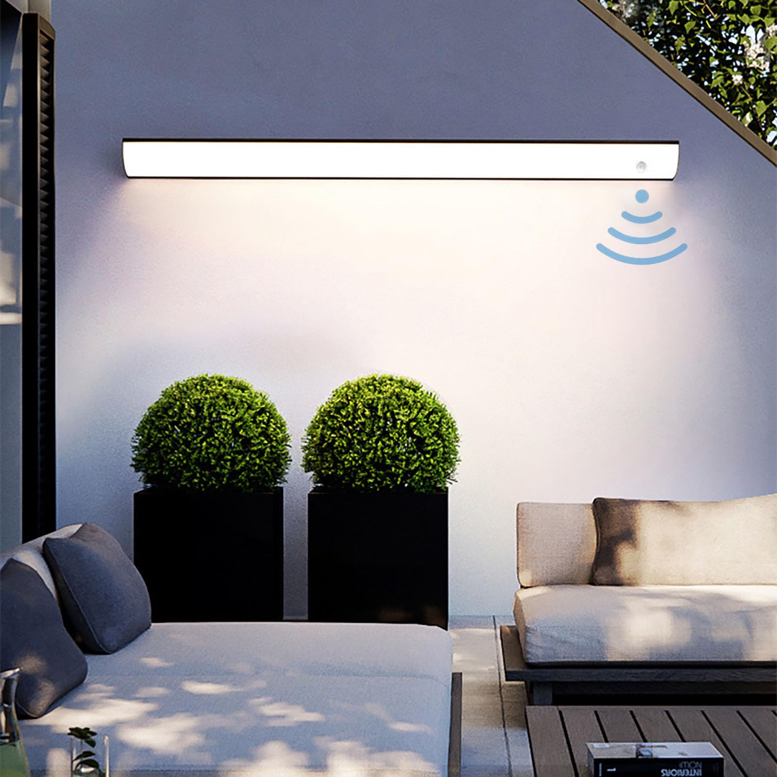 LED Applique da Parete Esterno/Interno Lampada da Parete Esterna con Sensore Movimento IP65 Impermeabile Nero Lunga Plafoniera da Esterno Luce da Parete Per Villa Terrazzo (Luce Neutra,40cm)