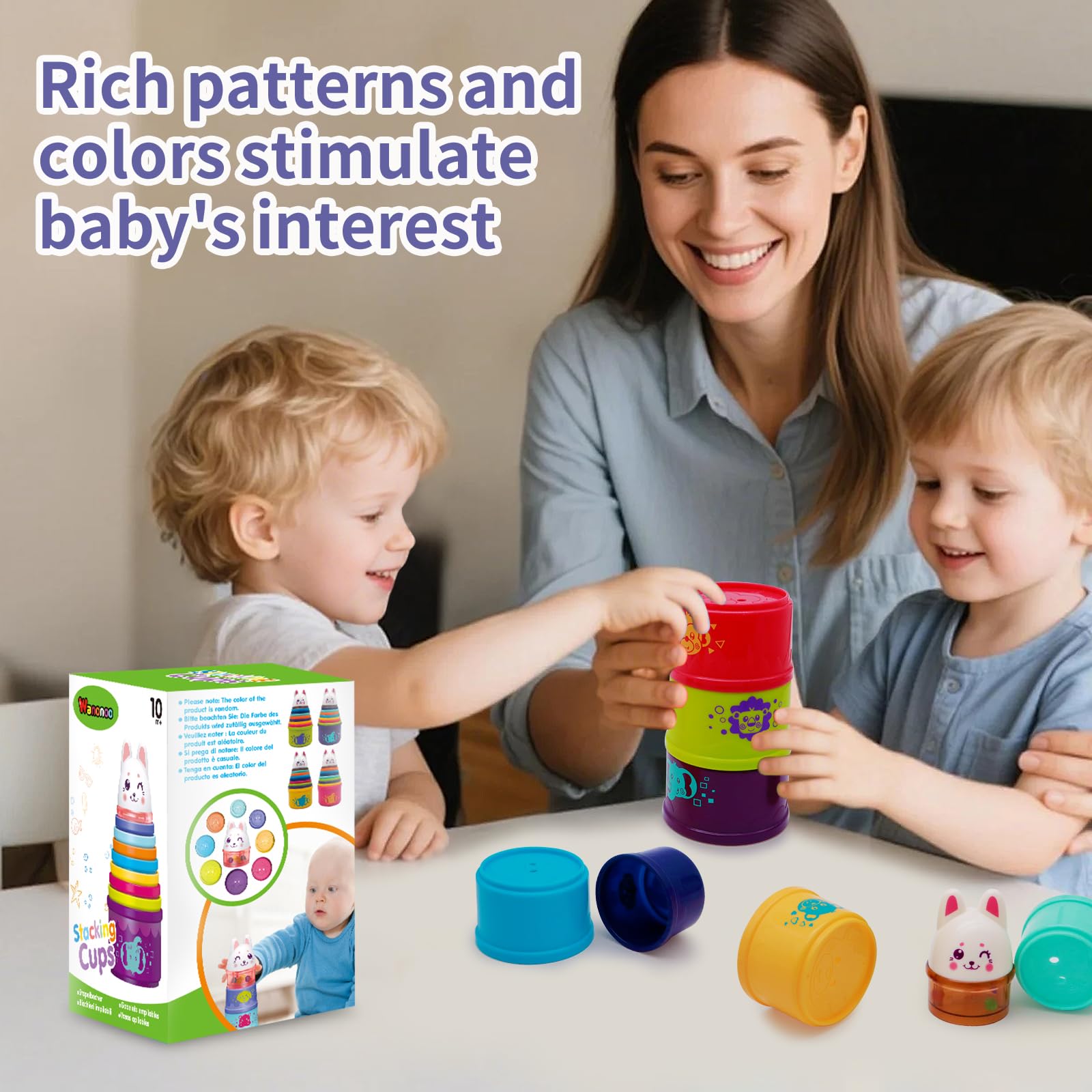 Wanonoo Bunny Baby Stacking Cups for Toddlers 1-3 - Image 4