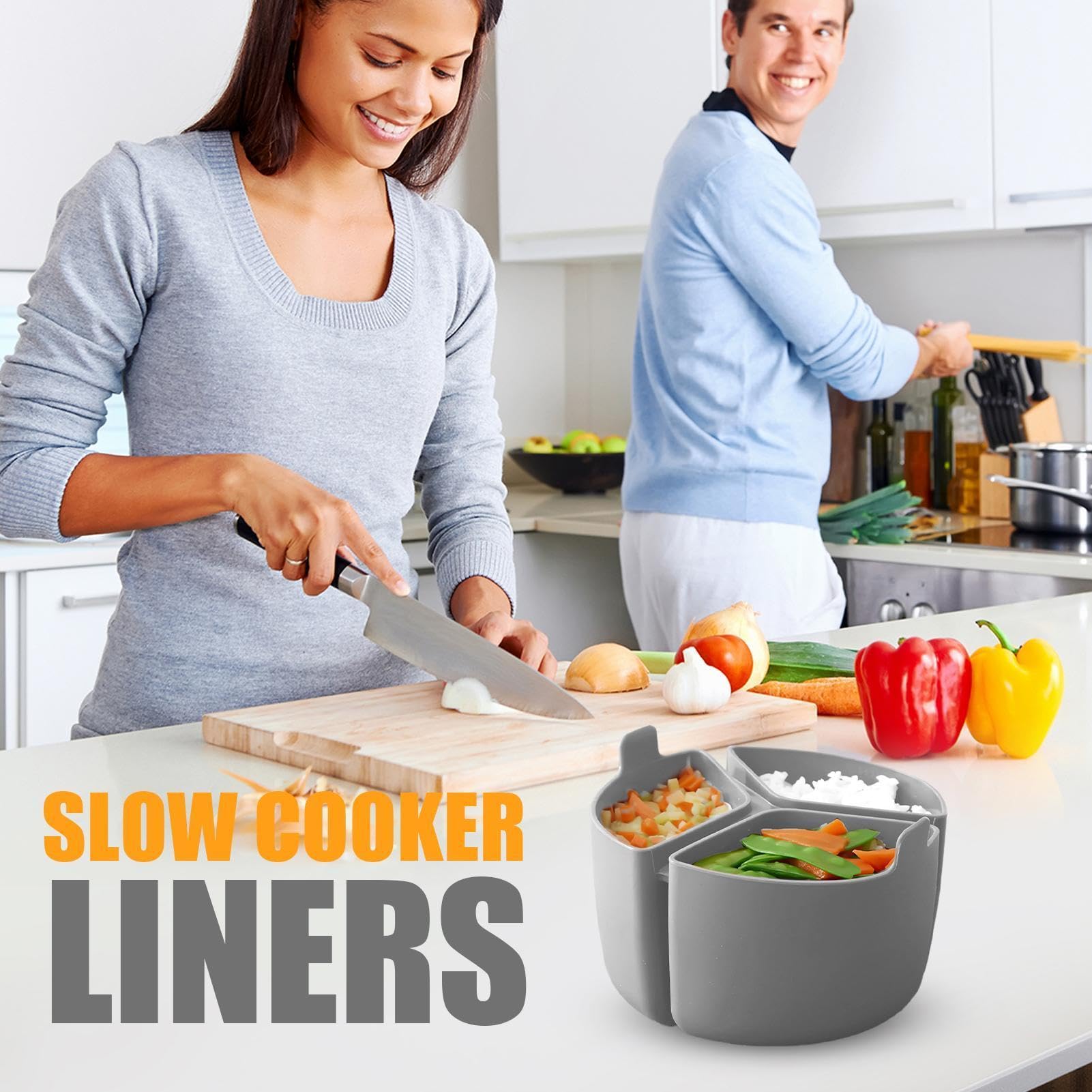 Revestimiento de silicona para cacerola – Divisor triple de cocción lenta de 3 compartimentos, inserto duradero apto para lavavajillas | Separador de partición de cocina Flexible apto para horno para