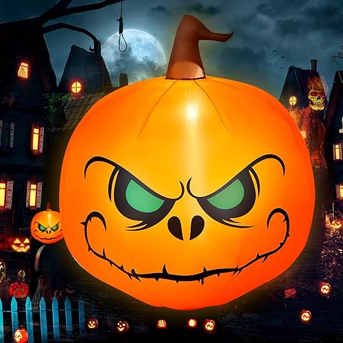 Tangkula Farol inflable de calabaza de 5.2 pies para Halloween, con bombillas LED internas, tela de poliéster 190T y ventilador impermeable,