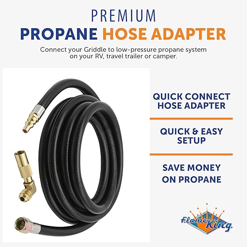 Miniatura 4 de Flame King FK-GRD-12FTQC Adaptador de manguera de conexión rápida de propano de 12 pies para parrilla Blackstone de 17 o 22 pulgadas, negrolatón