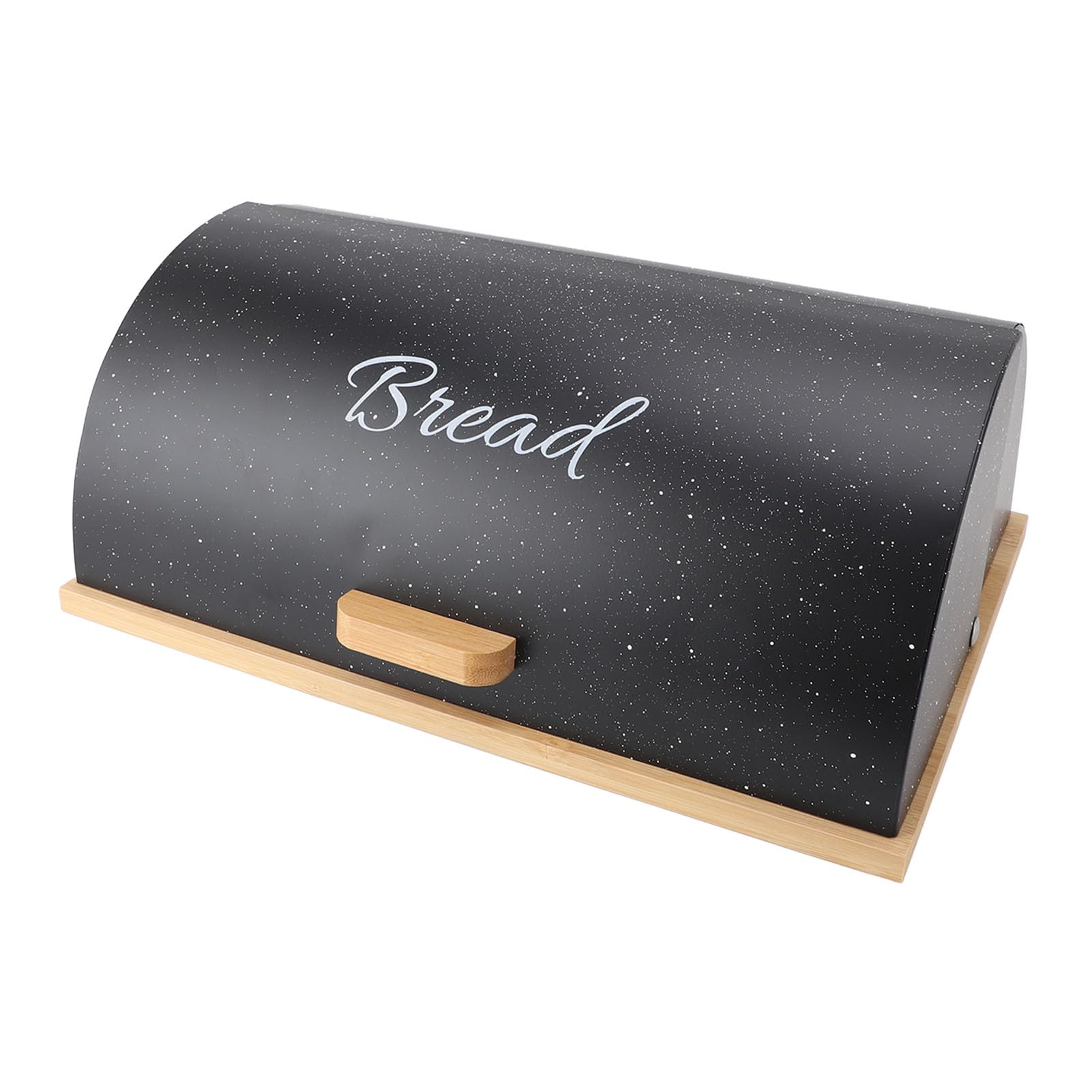 Caja de Pan en Forma de Tambor, Contenedor de Almacenamiento de Pan de Metal y Madera con 3 Tarros de Almacenamiento para Encimera de Cocina (Negra)