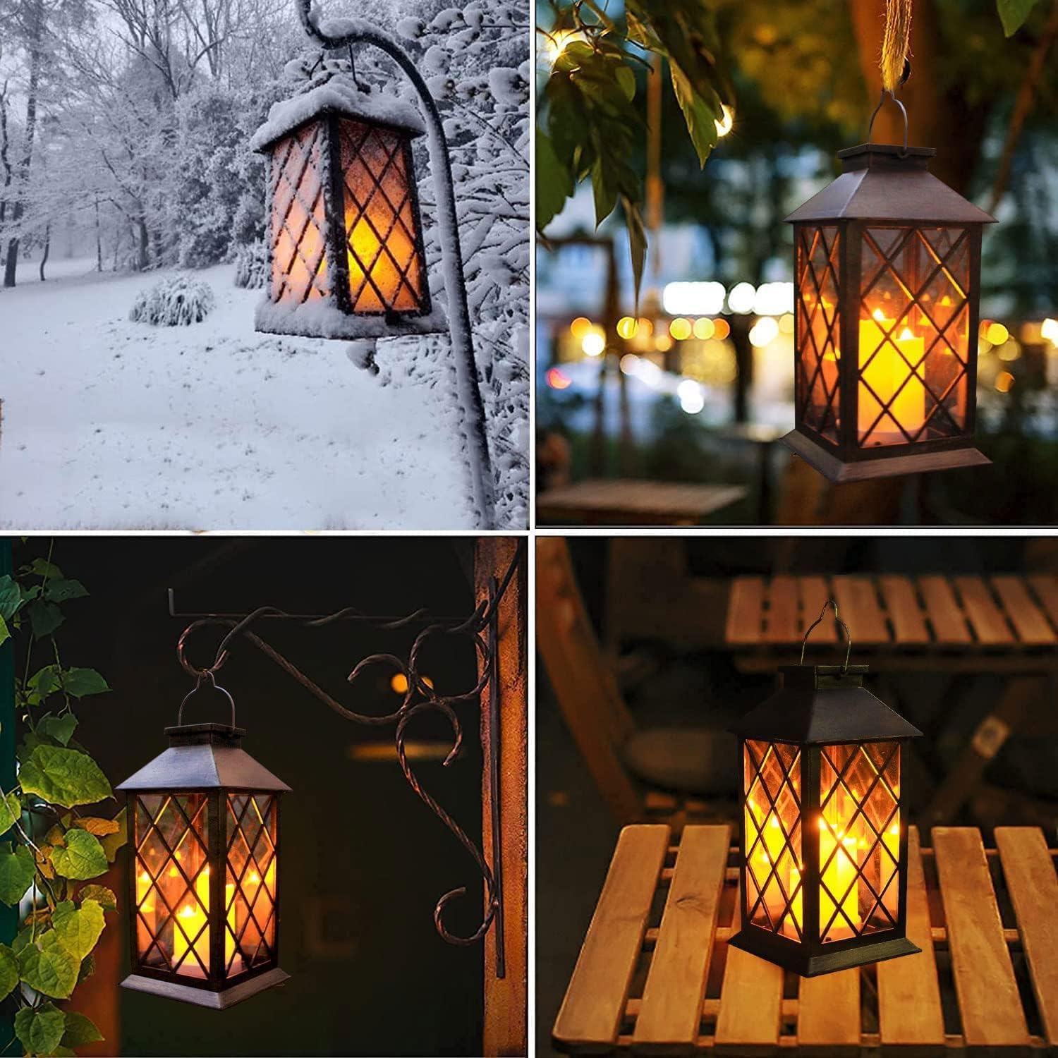 Solar Outdoor Laterne, Garten Hängende Wasserdichte Laternen, 3 LED Flackernde Flammenlose Kerze, PVC, für Garten Dekor Geschenke (2 Pack)