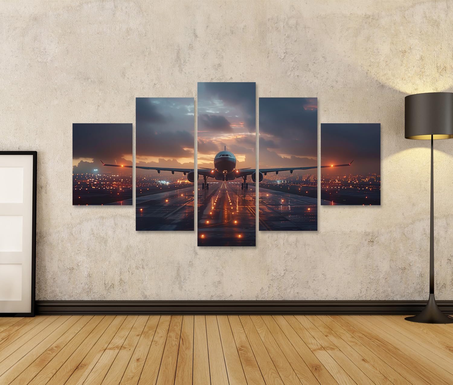 islandburner Immagine su tela aereo al tramonto in aeroporto illuminato immagini murali poster