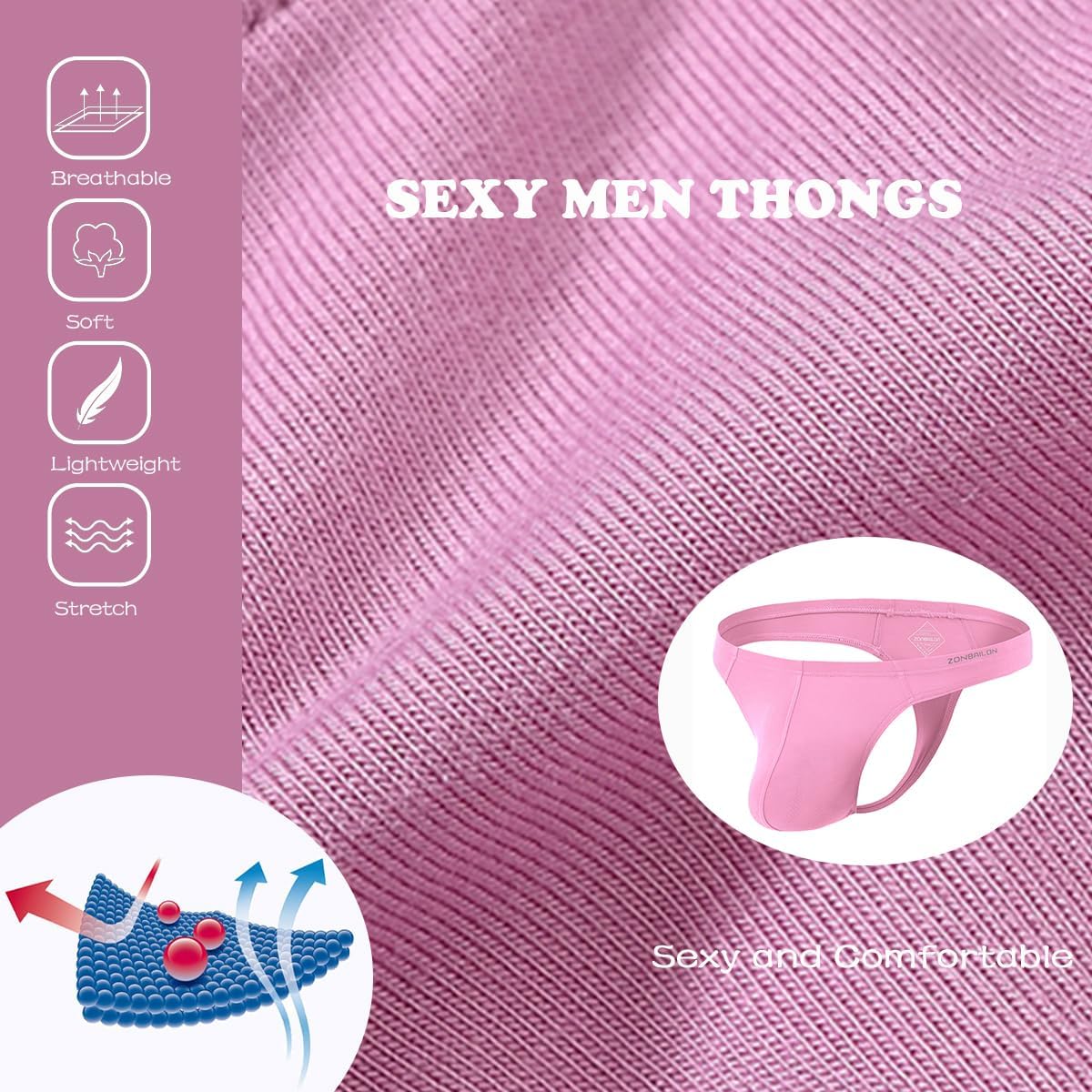 ZONBAILON Mens Thong Underwear Sexy Man Thong Butt-Flaunting Mens G-String T-Back - Image 5