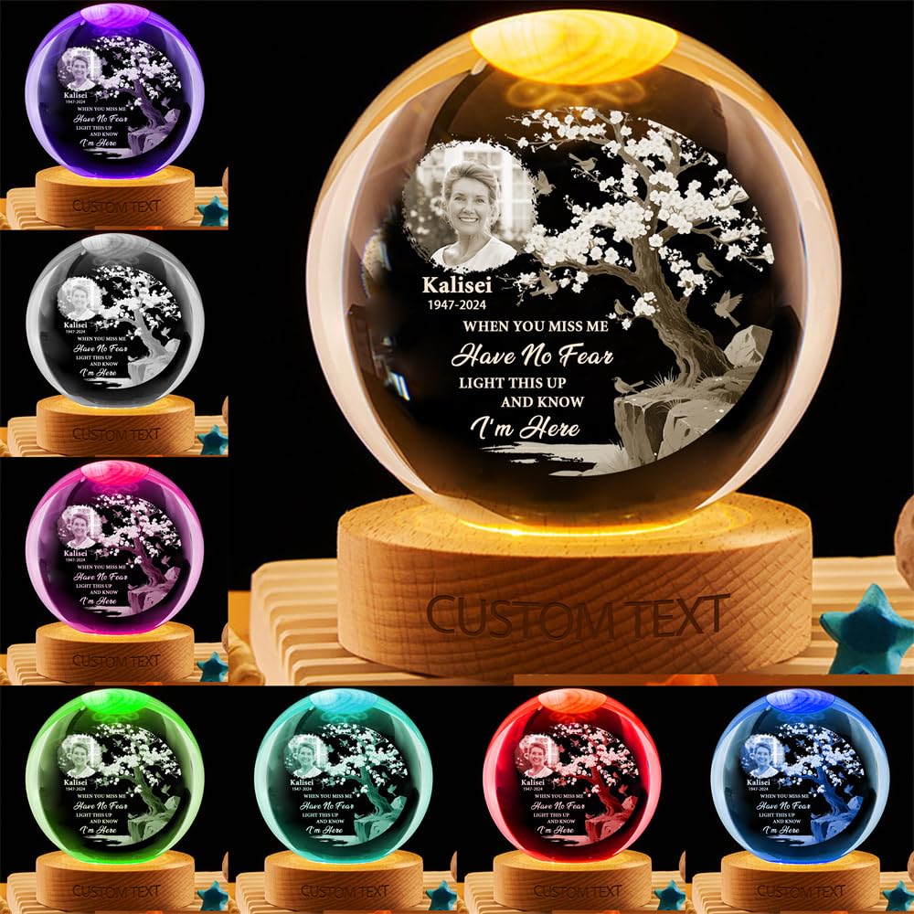 MYZQIFF When You Miss me Have no Fear Personalized Photo Memorial Crystal Globe Lamp, Custom Picture 3D Memory Crystal Ball Night Light Keepsake,Remembrance Sympathy Gift for Loss of Loved Ones