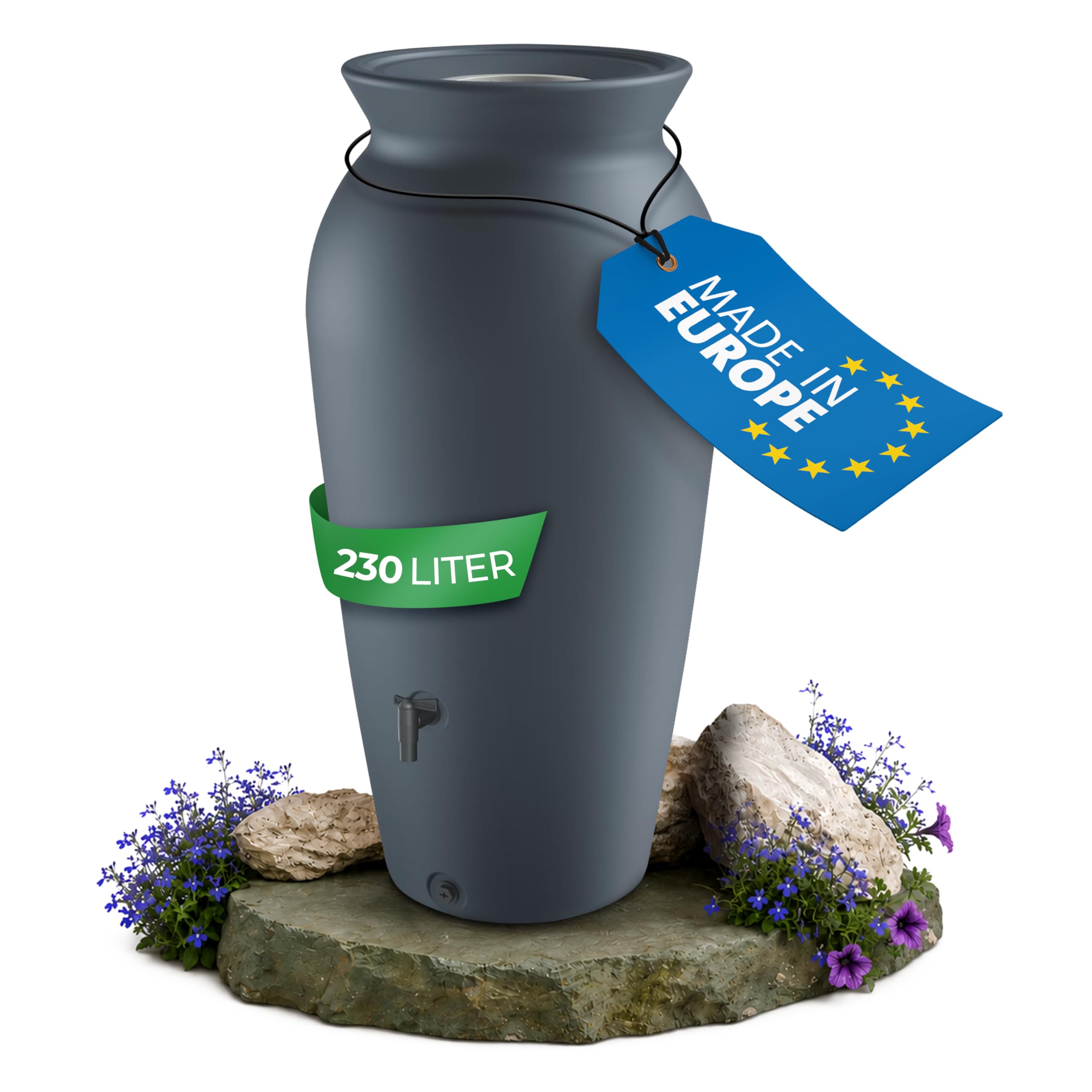 YourCasa Regentonne 120-230 Liter [DropCatcher] mit Filterkorb & Wasserhahn - Regenfass Frostsicher Kunststoff - Regenwassertonne - Regenwassertank Garten Wassertank Regensammler (Anthrazit, 230L)