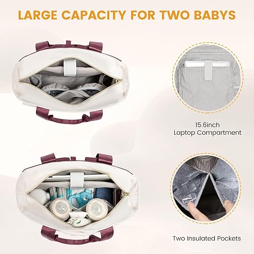 Miniatura 9 de LOVEVOOK Mochila para pañales, bolsa de pañales con bolsillos aislados, bolsa de bebé para niñas y niños con cambiador, bolsa de pañales grande para