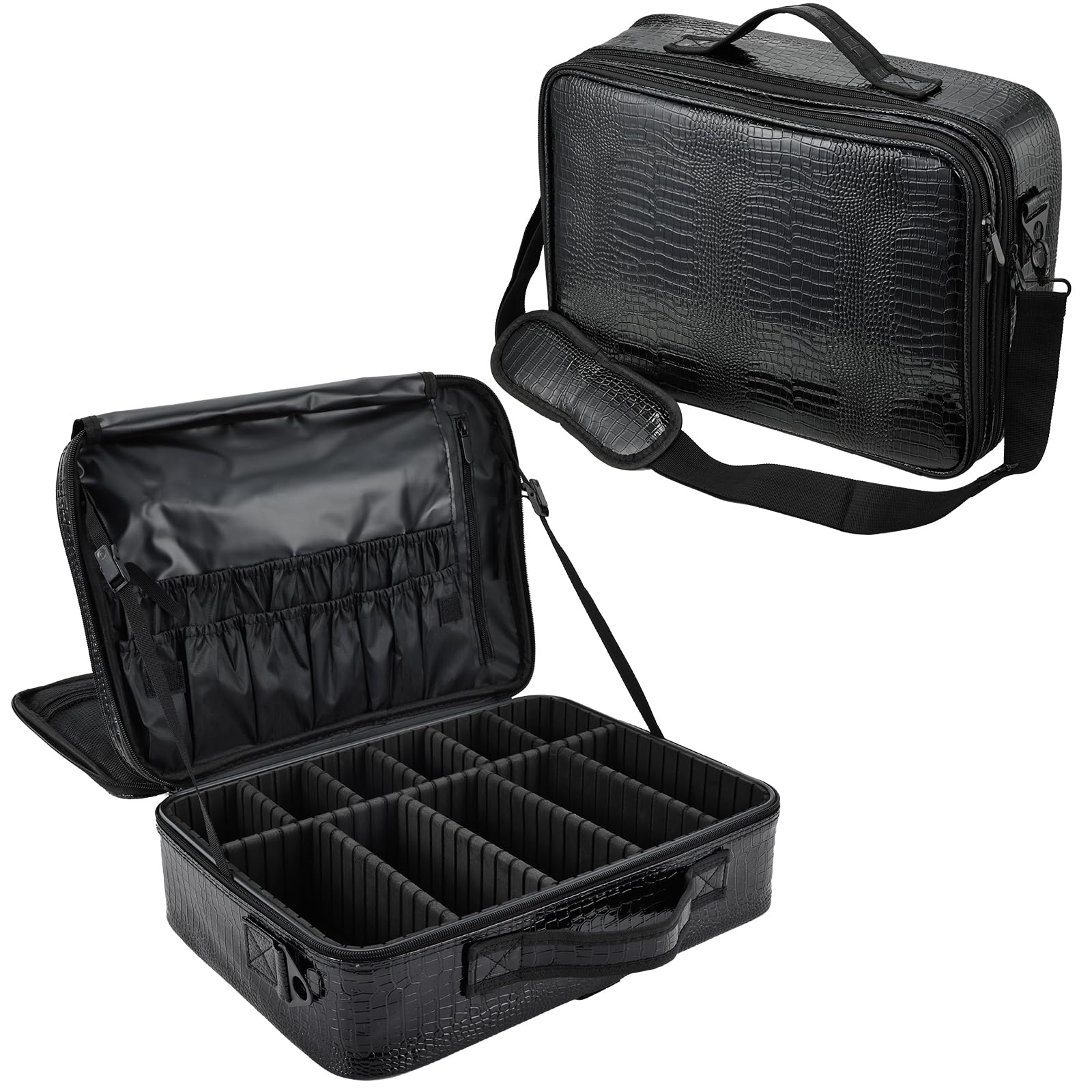 Neceser de Maquillaje Bolsa de Maquillaje Bolsa de cosméticos Grande Organizador de Maquillaje Bolsa de peluquería Maletin Maquillaje, Negro