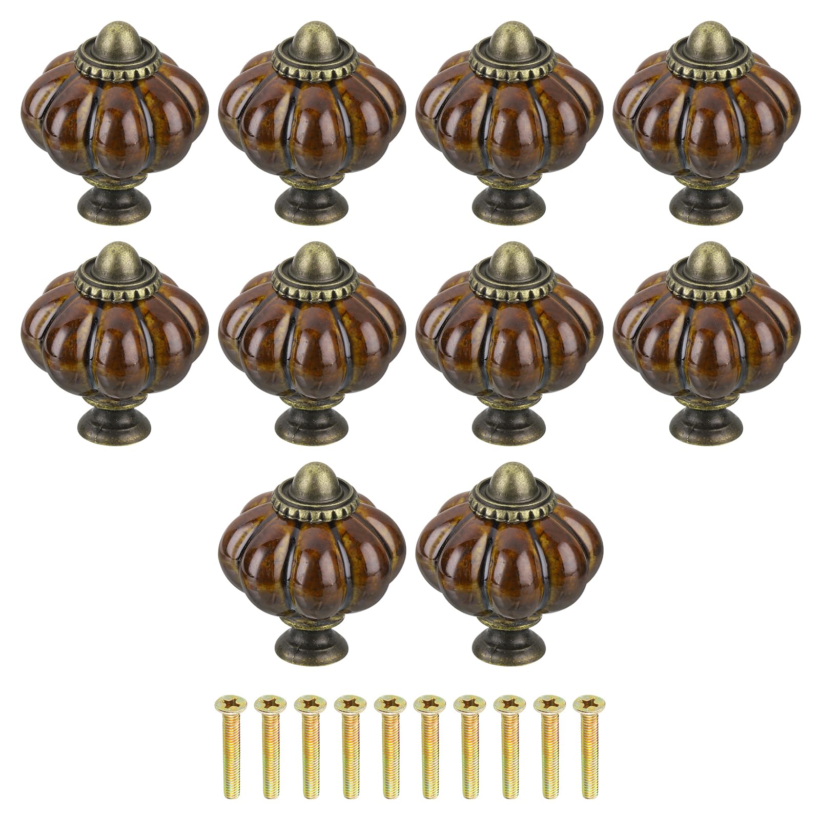 uxcell 10pcs Ceramic Pumpkin Knobs, Coffee Knobs Decorative Drawer Knobs Pulls, Vintage Drawer Pulls with 10 Screws for Cabinet Drawers, Closets, and