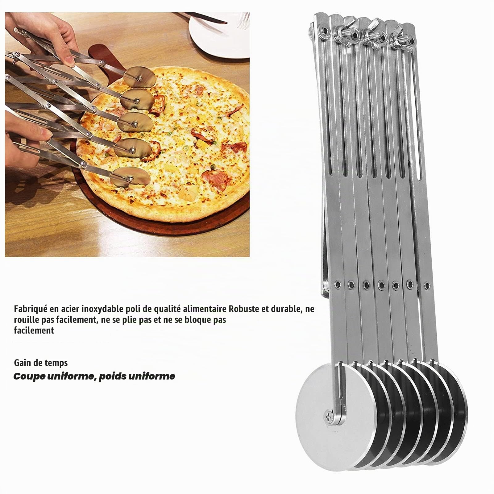 Pate, Bicyclette Roulette Patisserie Pizza Couteau Pizza Roulette à Pizza à 7 Roues pâte à roulettes réglable Trancheuse à Pizza