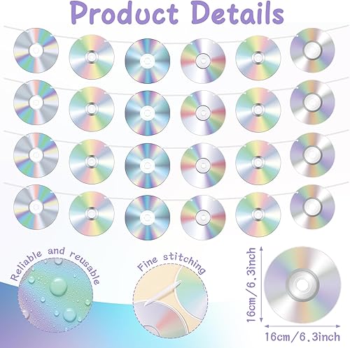 Miniatura 2 de Pajean 24 piezas de carteles de CD de los años 90, decoraciones de fiesta de bricolaje retro CD disco pancartas Y2k Throwback temática musical