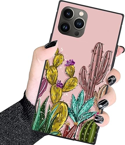 Miniatura 1 de Funda protectora de lujo de diseñador para iPhone 15 Pro, cuadrada, color cactus, cuadrado, estilo clásico a cuadros, policarbonato duro y silicona