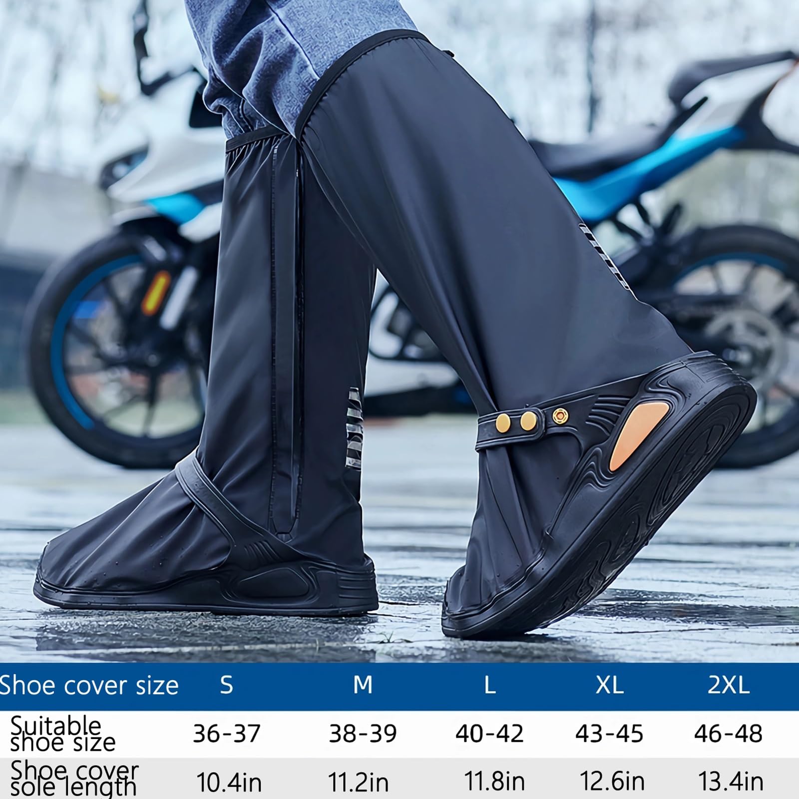 REPALY Outdoor Waterproof Non-Slip Rain Boot Covers with Zippers, Reusable High Tube Rain Shoe Covers Protector for Unisex (Color : Black, Size : X-Large)