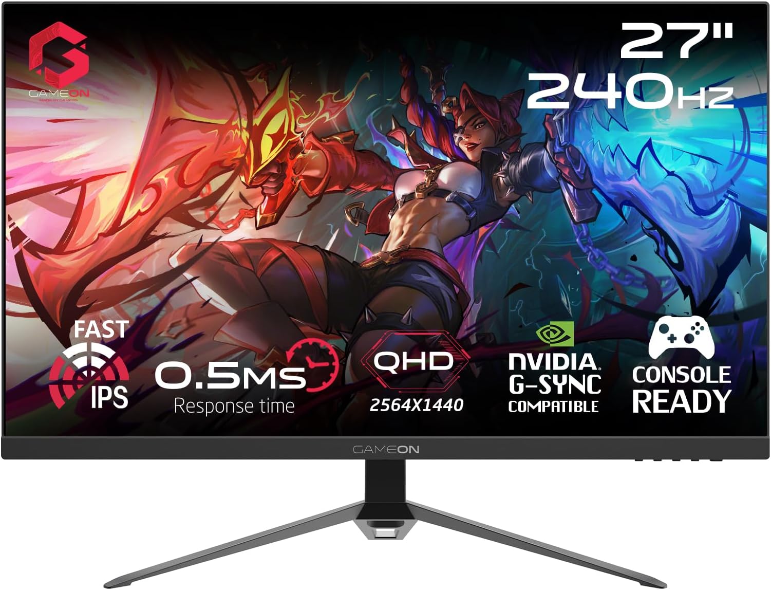 โ GAMEON GOES27QHD240IPS E-sports Series, Black Gaming Monitor 27 Inch,1920x1080p FHD, IPS Panel, 240Hz Refresh Rate, 0.5ms Response Time, 2.1 HDMI, Free Sync&G-Sync, Supports PS5,ุดุงุดู ููู
ูู 27 ุจูุตุฉ