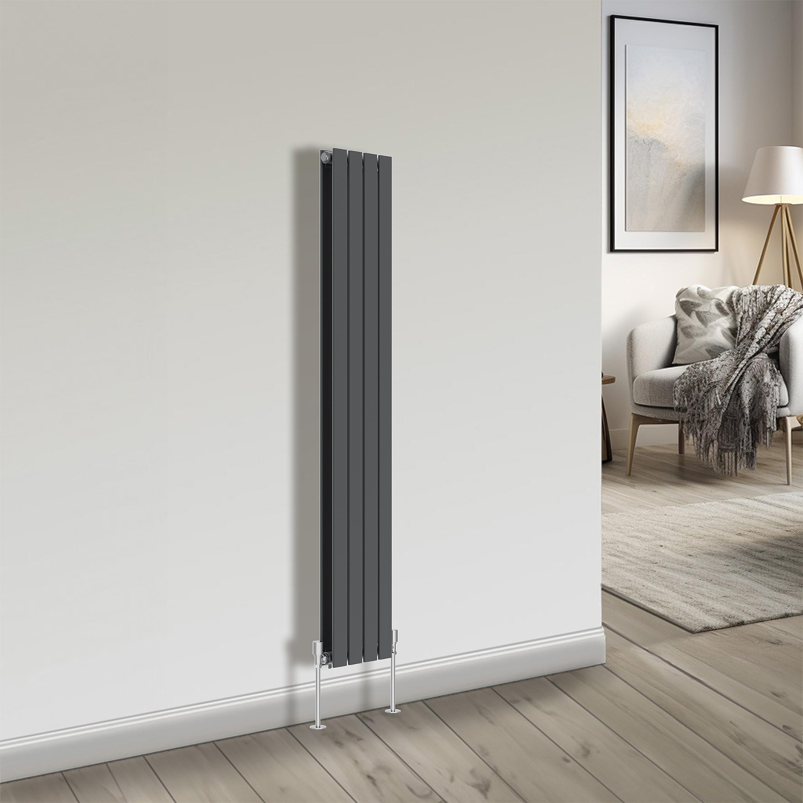 Nrg Anthracite Bathroom Radiator 1600X272mm Double Flat Panel Rad