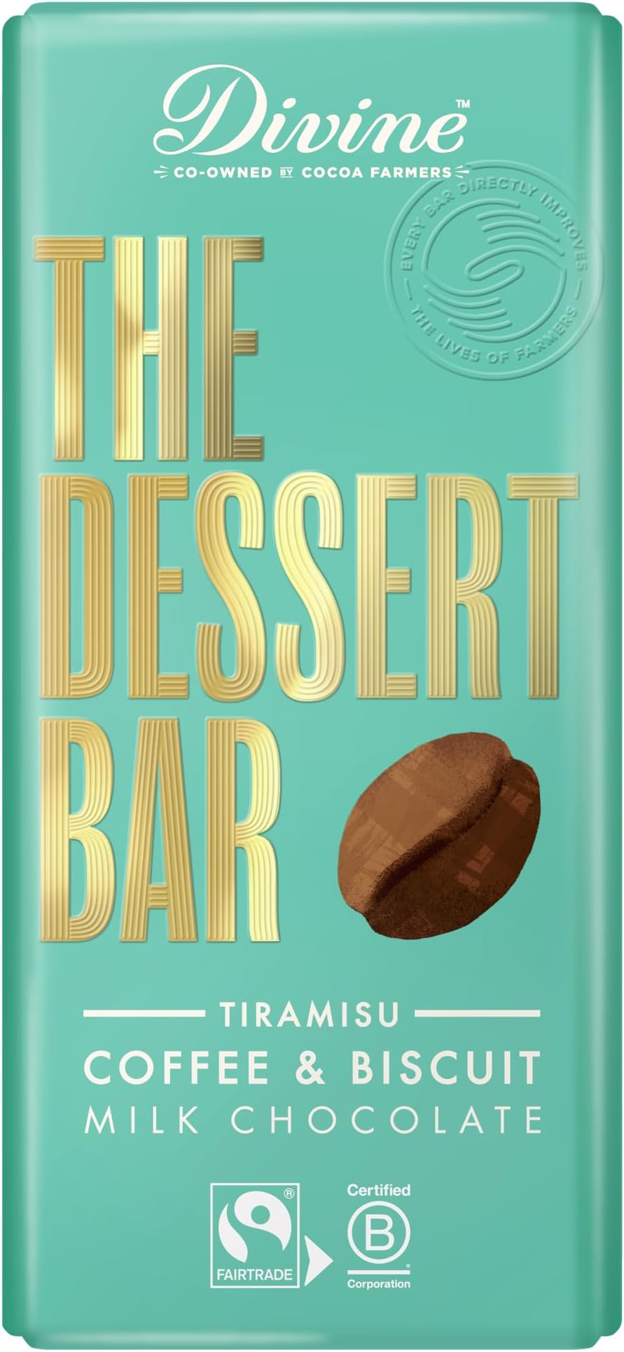 Dessert Bar 38% Milk Chocolate Tiramisu with Coffee & Biscuit 180g – Fairtrade Milk Chocolate – Italian Inspired Dessert – Ethical Premium Chocolate