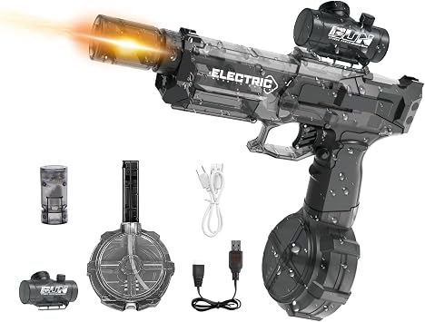 Electric Water Gun for Adults Kids, Automatic Squirt Gun with 26-32 FT Long Range, Powerful Light Up Watergun, 500ml Large Capacity Water Blaster, Summer Beach Pool Outdoor Party Toy Gift, Black