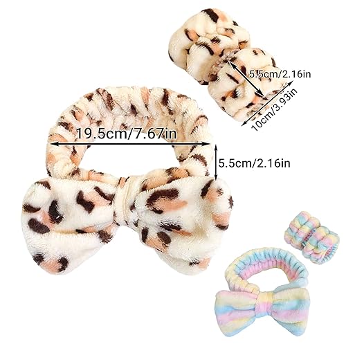 Miniatura 5 de HomeSoGood 2 bandas para el pelo con lazo con 2 pares de pulseras de lavado facial, toalla de muñeca portátil para spa para lavar la cara, diadema